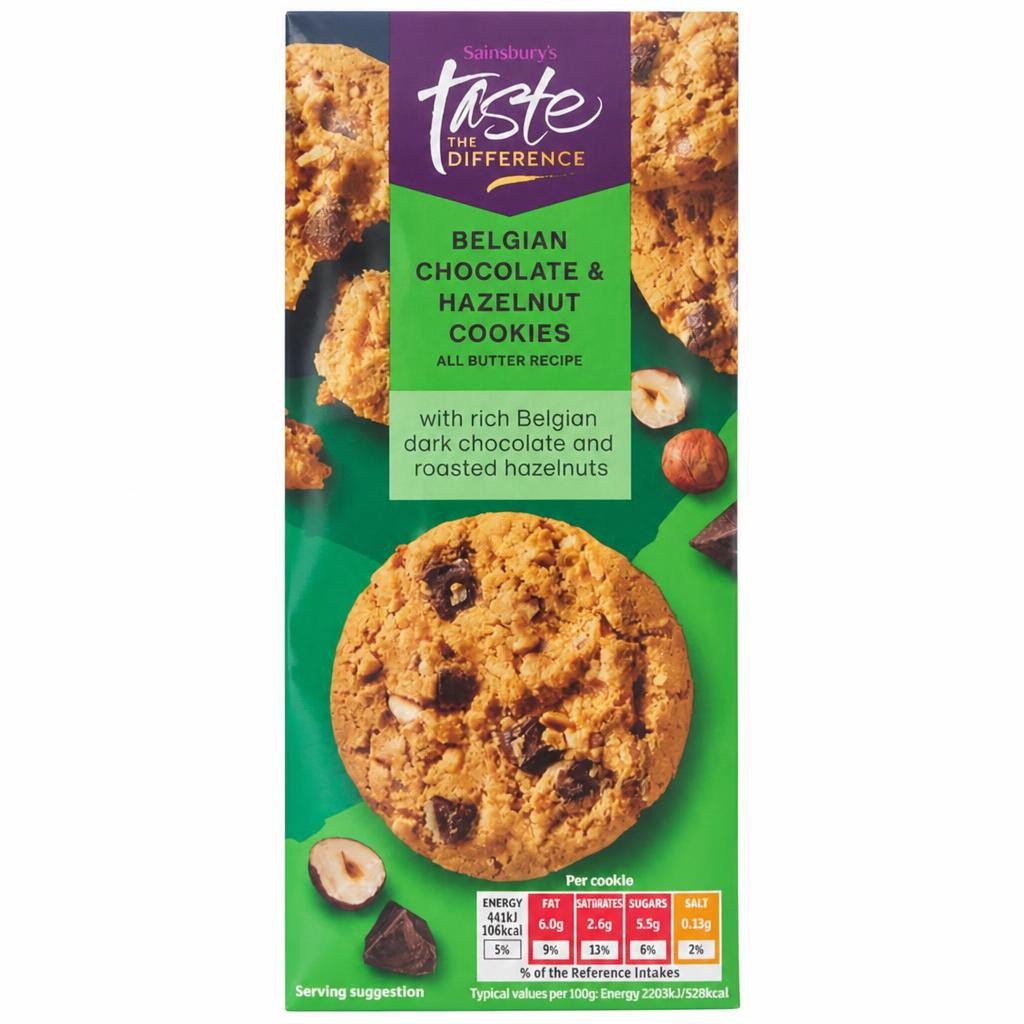 Sainsbury's Belgian Chocolate & Hazelnut Cookies, Taste the Difference 200g