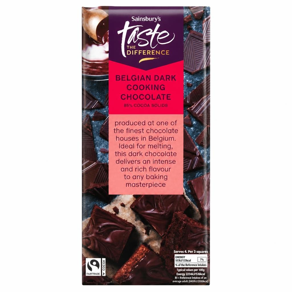 Sainsbury's Belgian Dark 85% Cocoa Cooking Chocolate, Taste The Difference 100g