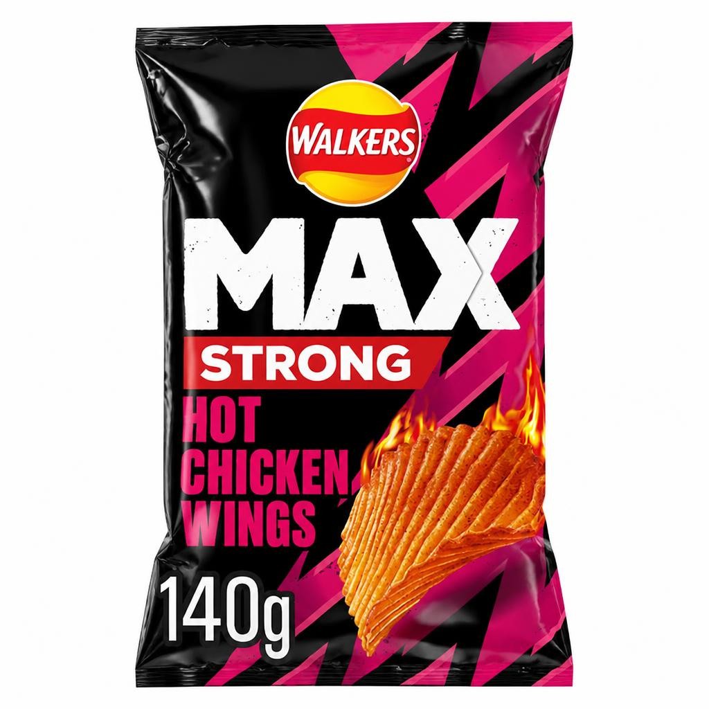 Walkers Max Strong Hot Chicken Wings Sharing Crisps 140g