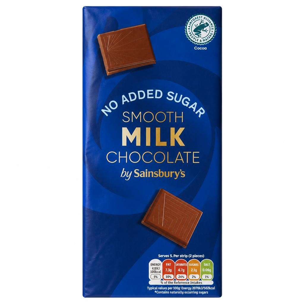 Sainsbury's No Added Sugar Milk Chocolate 100g