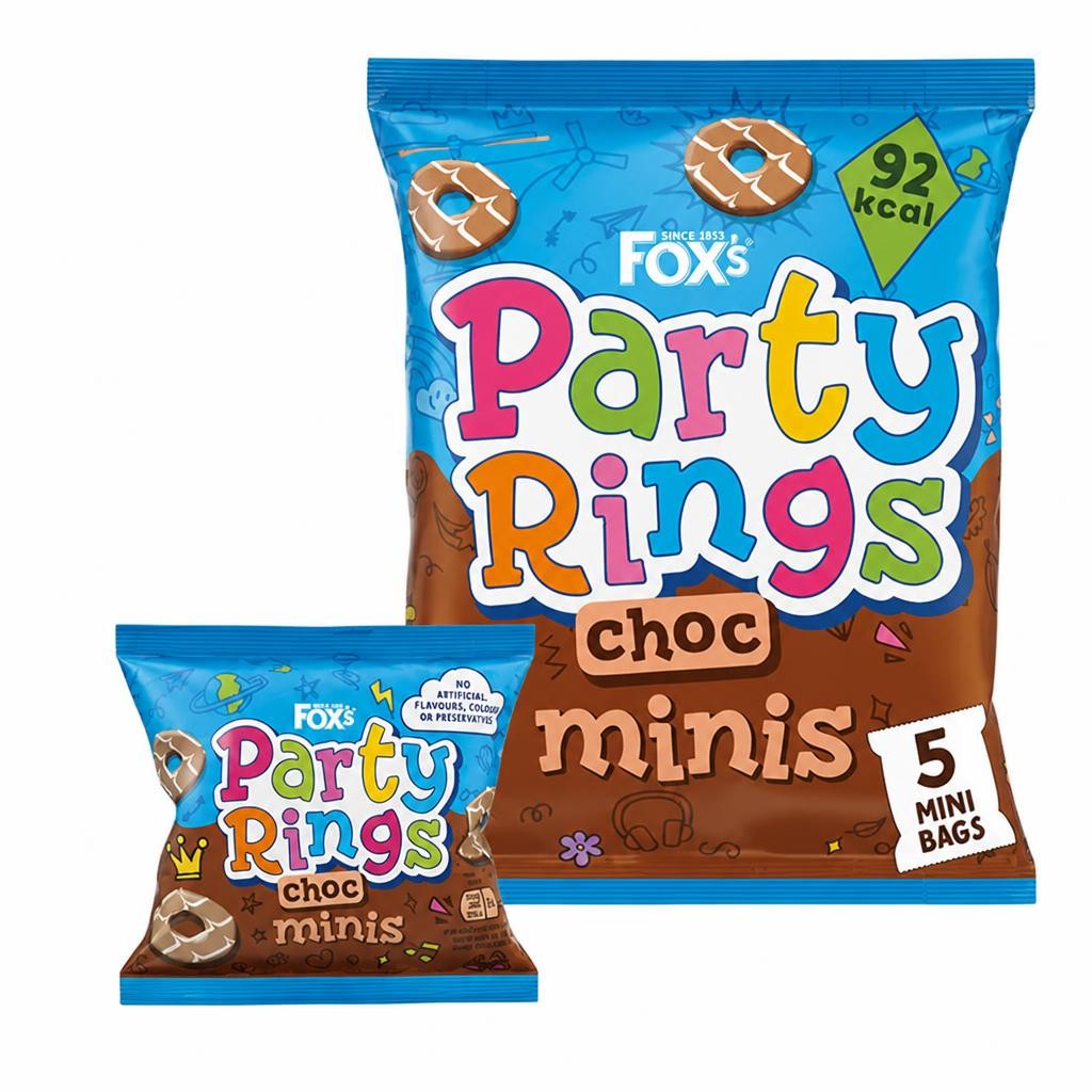 Fox's 5 Minis Choc Party Rings Biscuits Snack Bags