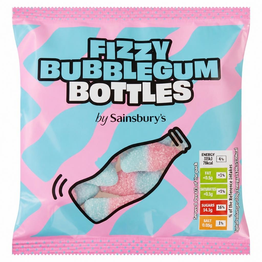 Sainsbury's Fizzy Bubblegum Bottles 70g