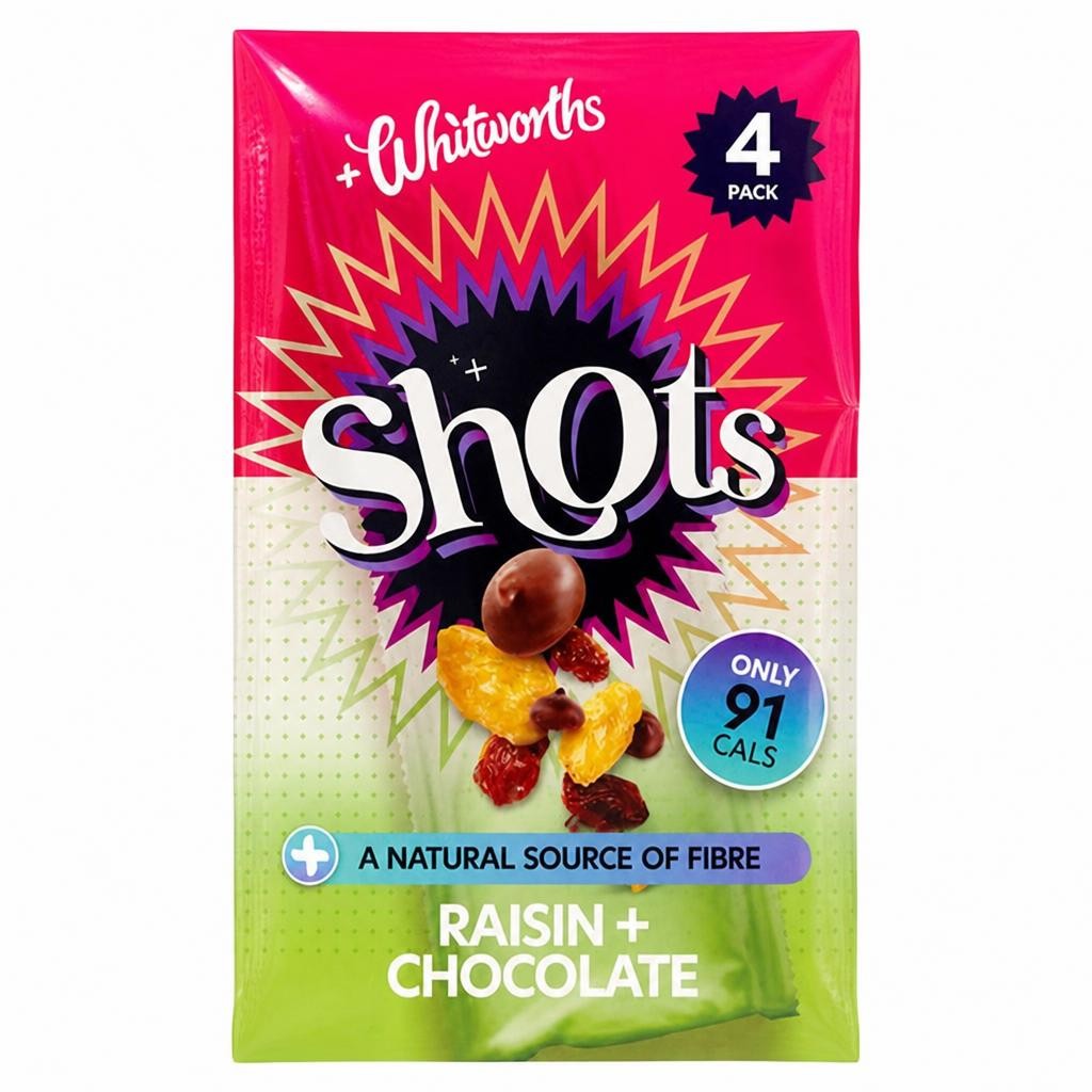 Whitworths Shots 4 Snack Pack Raisin & Chocolate 4x25g