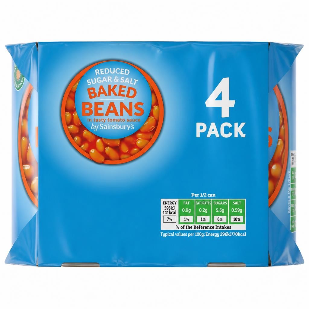 Sainsbury's Reduced Sugar & Salt Baked Beans In Tomato Sauce 4x400g
