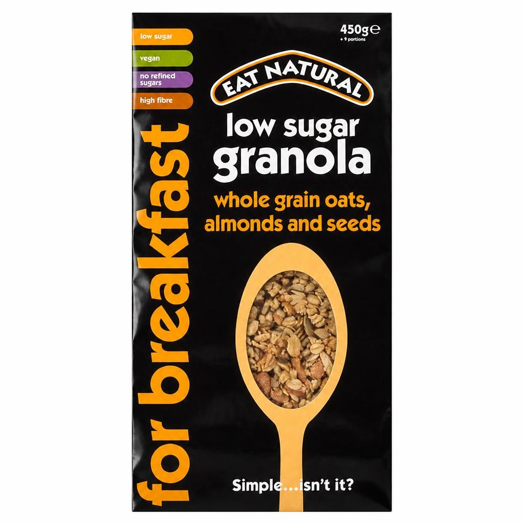 Eat Natural Low Sugar Whole Grain Oats Granola Breakfast Cereal 450g