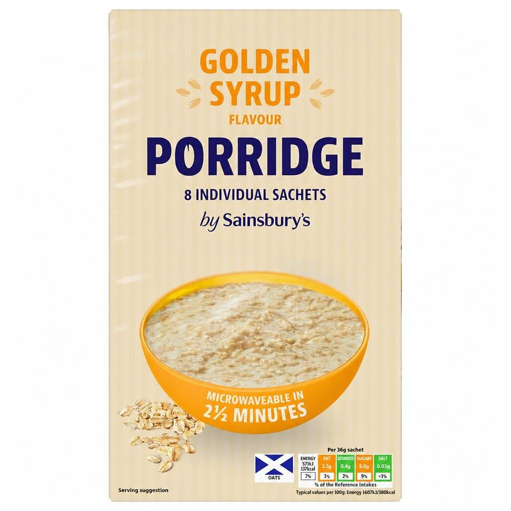 Sainsbury's Porridge Golden Syrup 8x36g