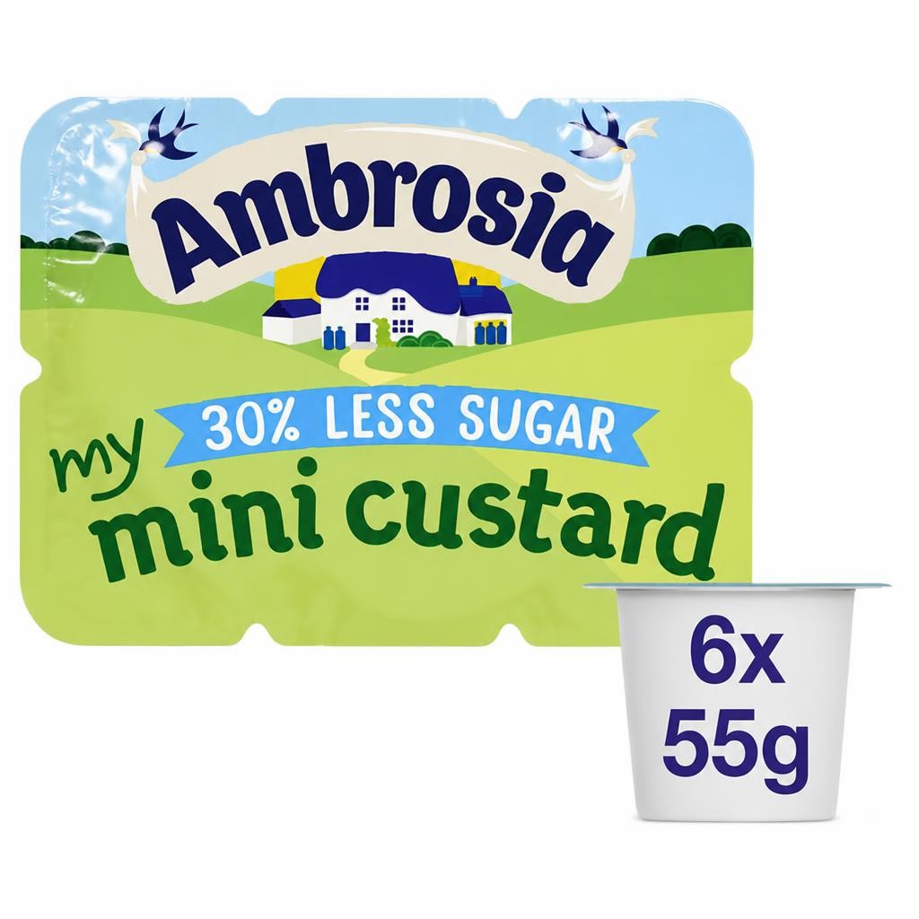 Ambrosia My Mini 6 x 55g Reduced Sugar Custard Lunchbox Snack Pots