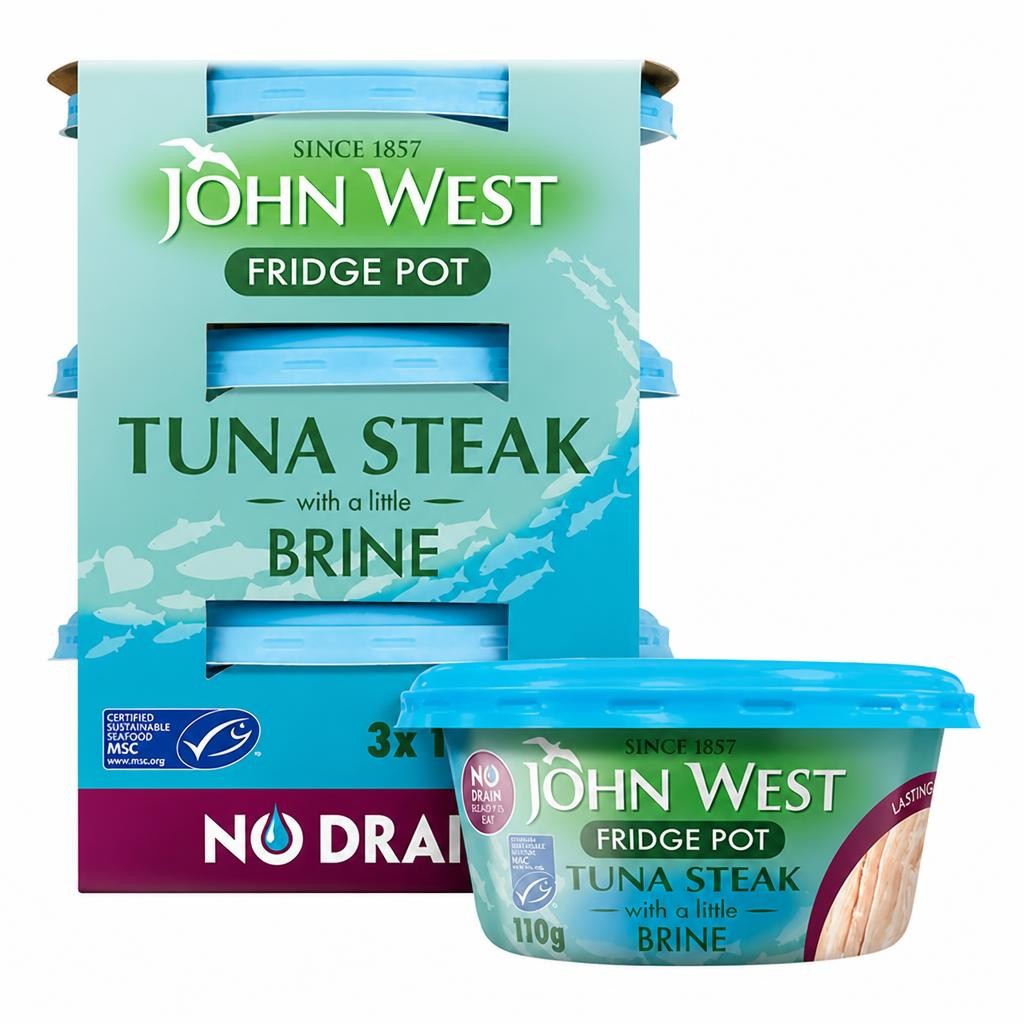 John West No Drain Fridge Pot Tuna Steak with a Little Brine 3x110g