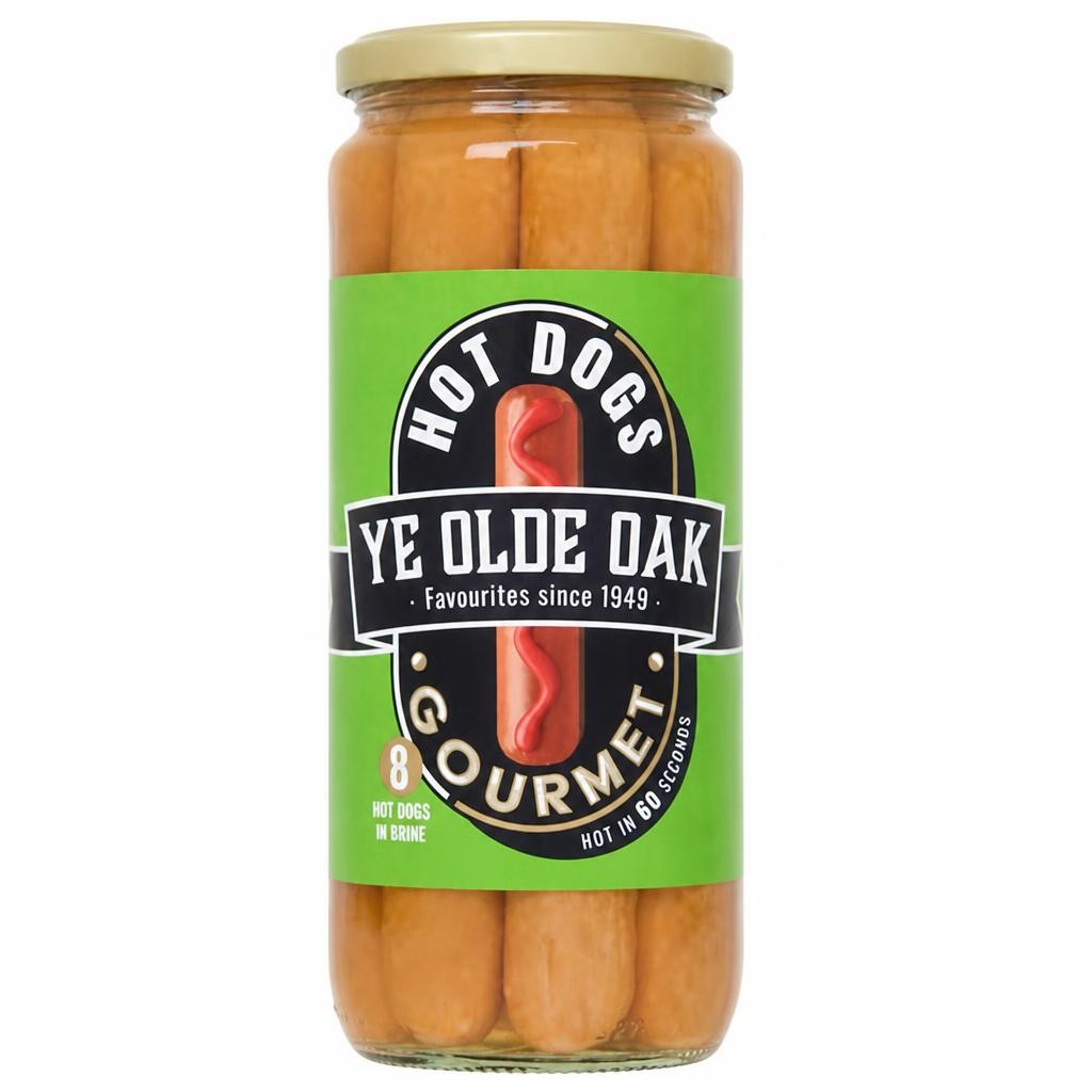 Ye Olde Oak US Style Hot Dogs Jar x8 525g (360g*)