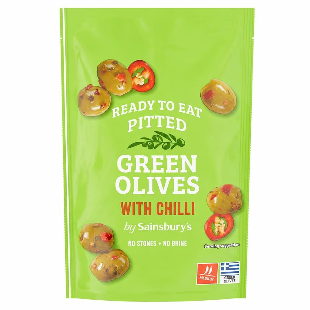Sainsbury's Pitted Green Olives with Chilli 70g