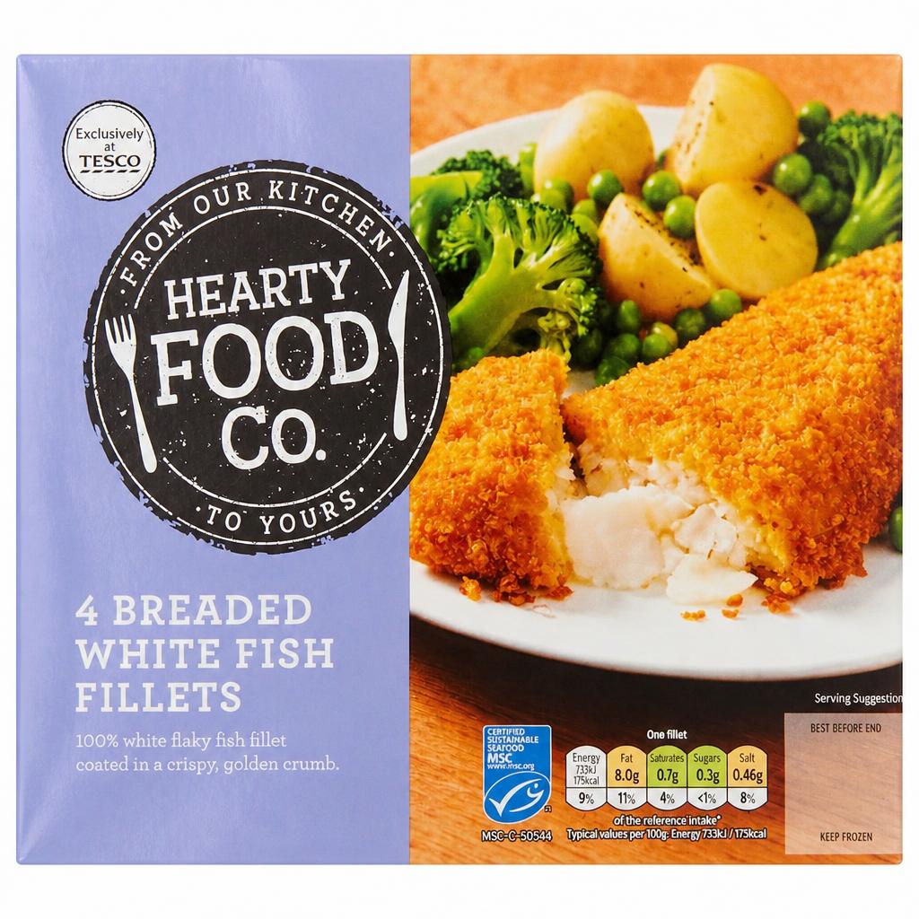 Hearty Food Co 4 Breaded White Fish Fillets 400G
