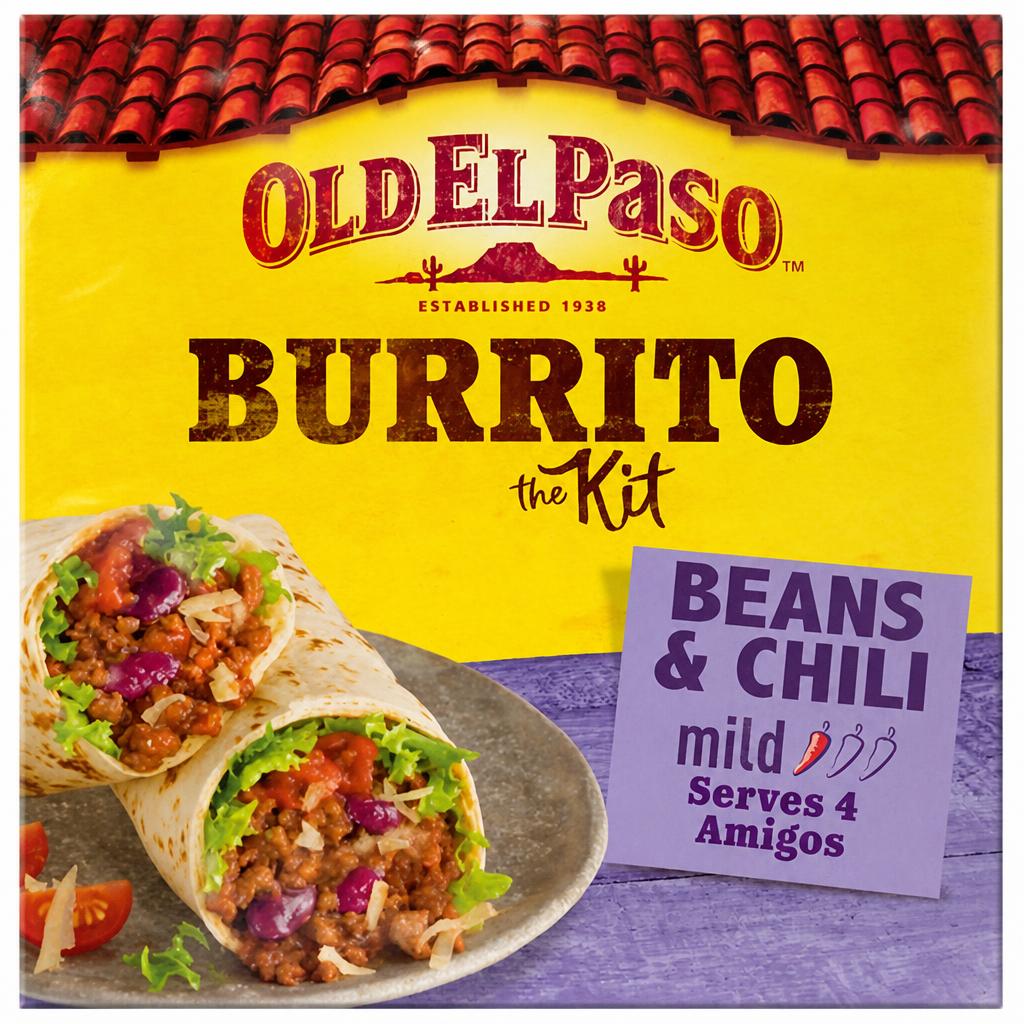 Old El Paso Mexican Hearty Beef & Bean Chilli Mild Burrito Kit 620g
