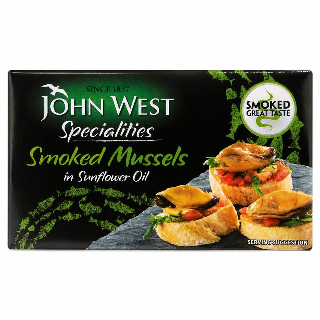 John West 85g Specialities in Sunflower Oil Wood Smoked Mussels