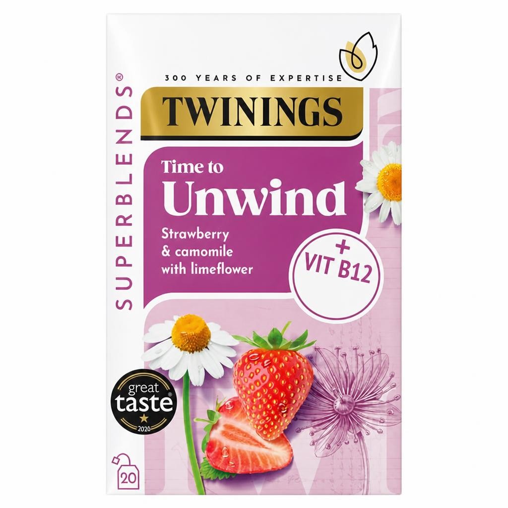 Twinings Superblends Time to Unwind Strawberry & Camomile with Limeflower Tea Bags x20 36g