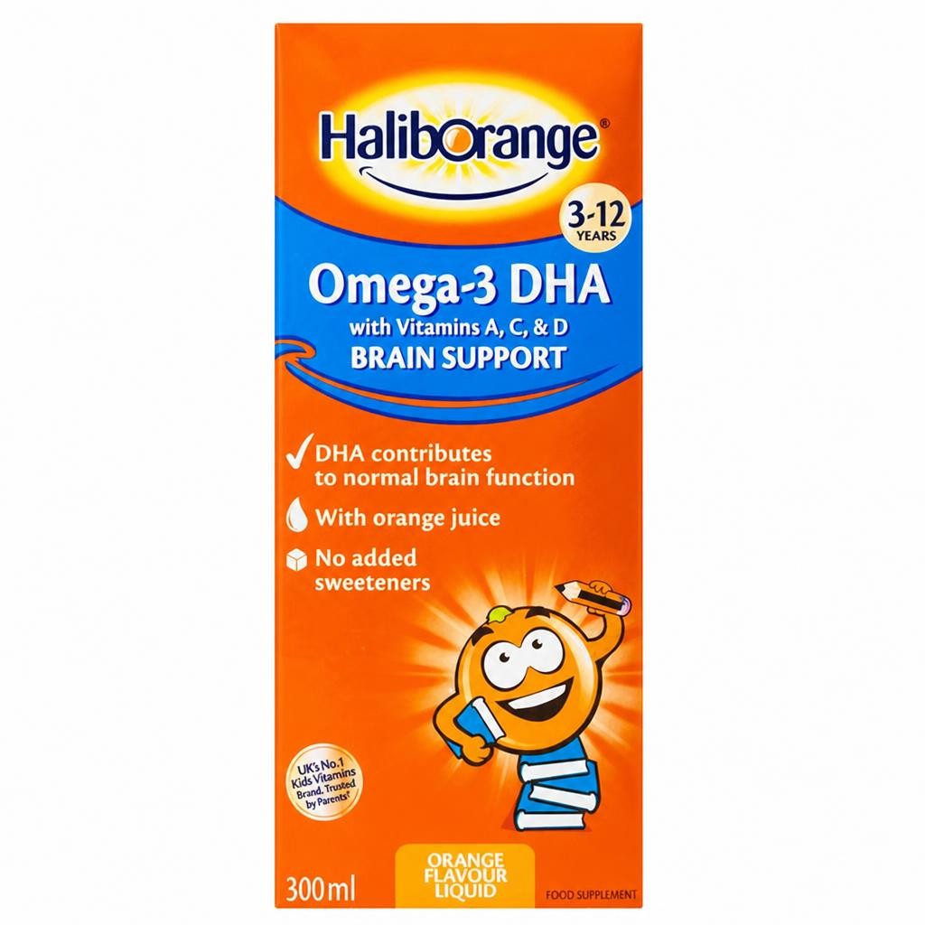 Haliborange Omega-3 DHA Brain Support Orange Flavoured Syrup, 3-12 Years 300ml