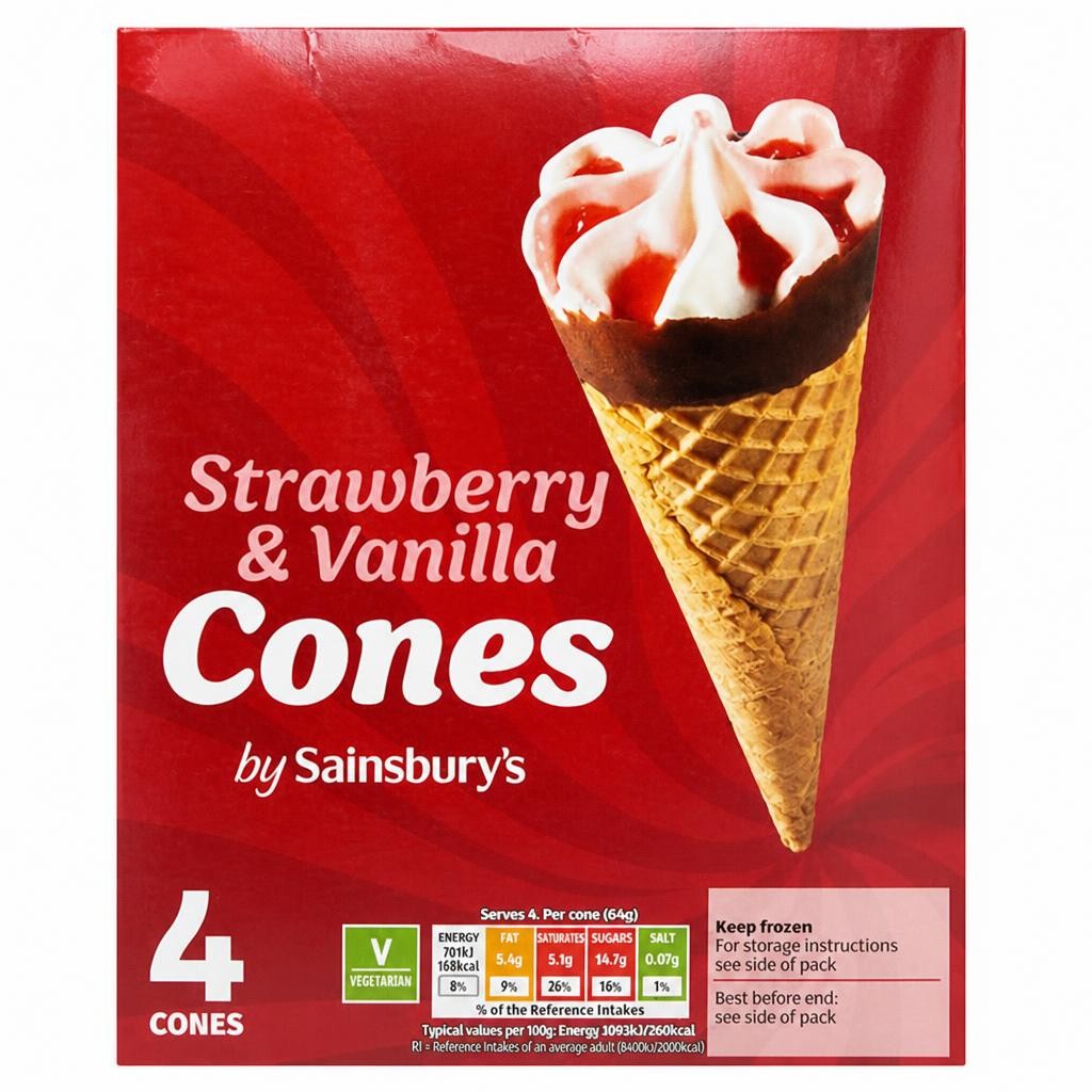 Sainsbury's Strawberry & Vanilla Cones 4x110ml