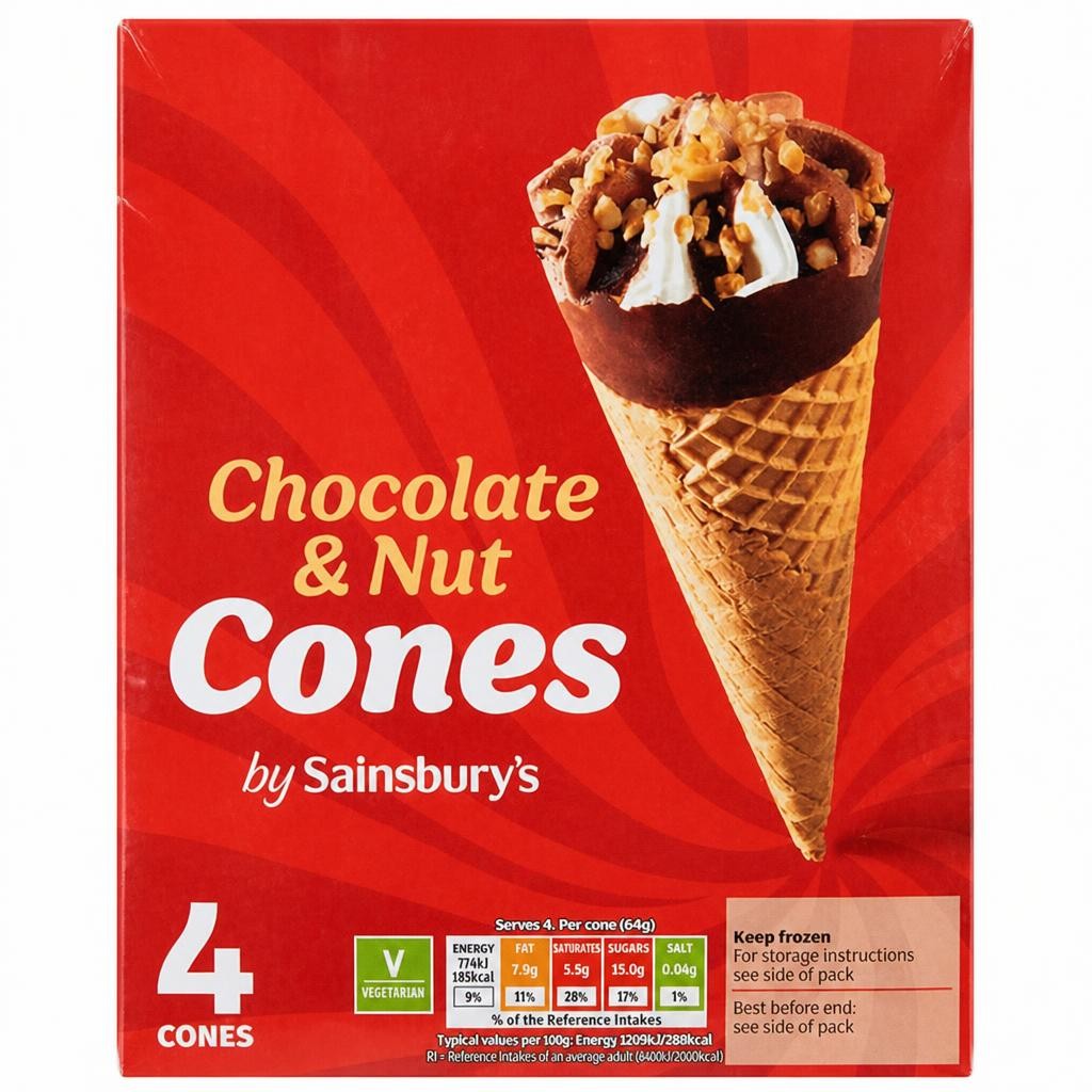Sainsbury's Chocolate & Nut Cones 4x110ml
