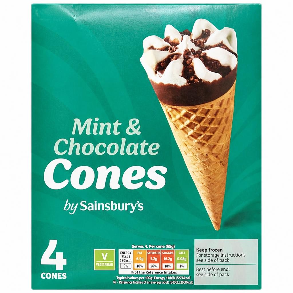 Sainsbury's Mint & Chocolate Cones 4x110ml