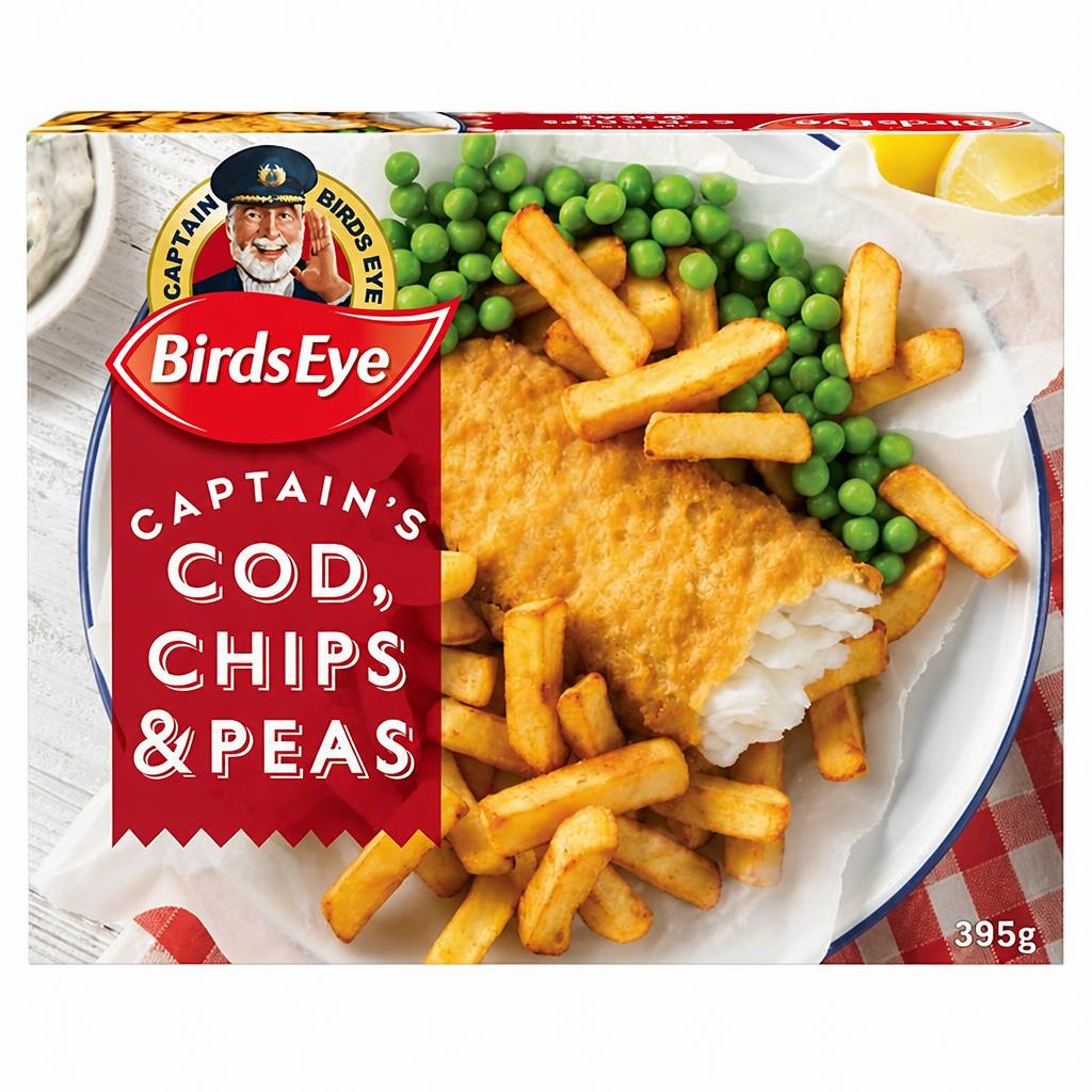 Birds Eye Battered Cod Chips & Peas 395g