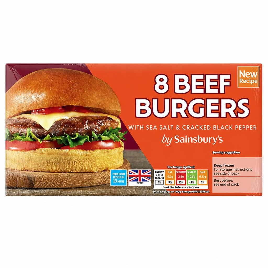 Sainsbury's Beef Burgers x8 454g