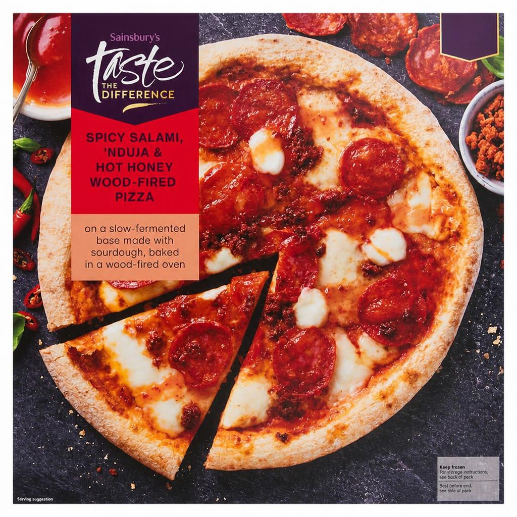 Sainsbury's Spicy Salami Nduja & Hot Honey Wood Fired Pizza, Taste the Difference 395g