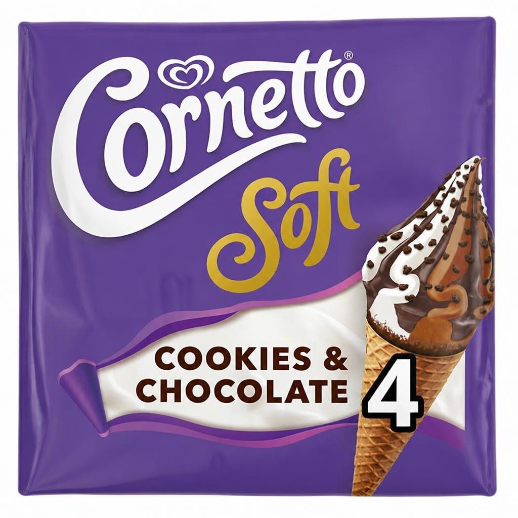 Cornetto Soft Cookie & Chocolate Ice Cream Cones 4x140ml