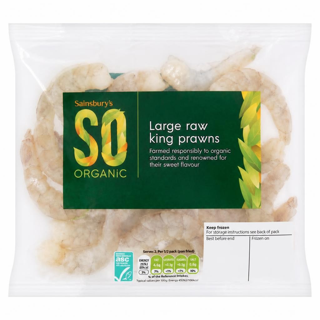 Sainsbury's SO Organic Large Raw King Prawns 180g