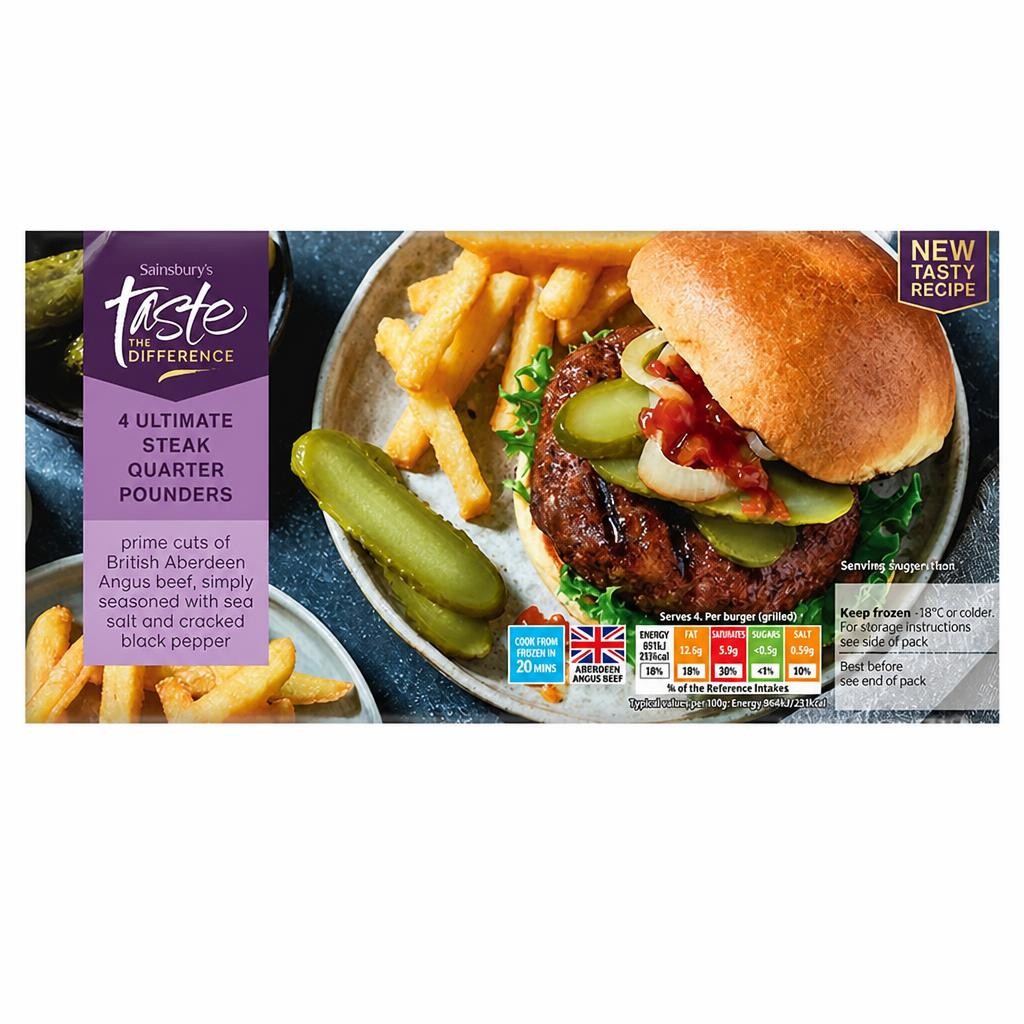 Sainsbury's Aberdeen Angus Quarter Pounders, Taste the Difference x4 454g