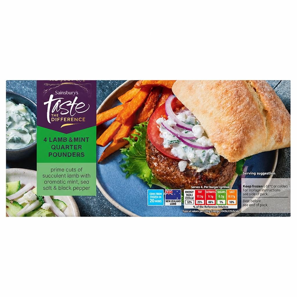 Sainsbury's Lamb & Mint Quarter Pounders, Taste the Difference x4 454g