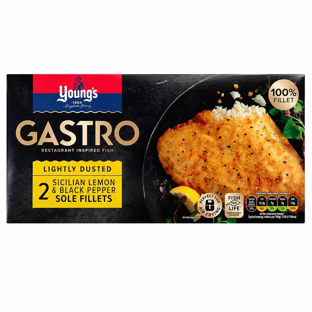 Young's Gastro Lightly Dusted Sicilian Lemon & Black Pepper Sole Fillets x2 280g