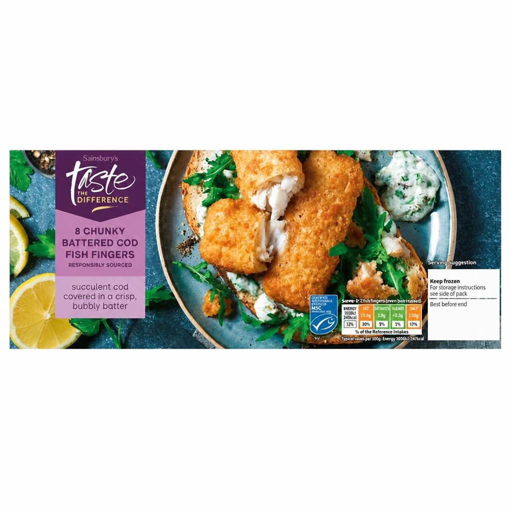 Sainsbury's Chunky Battered Cod Fish Fingers, Taste the Difference x8 480g