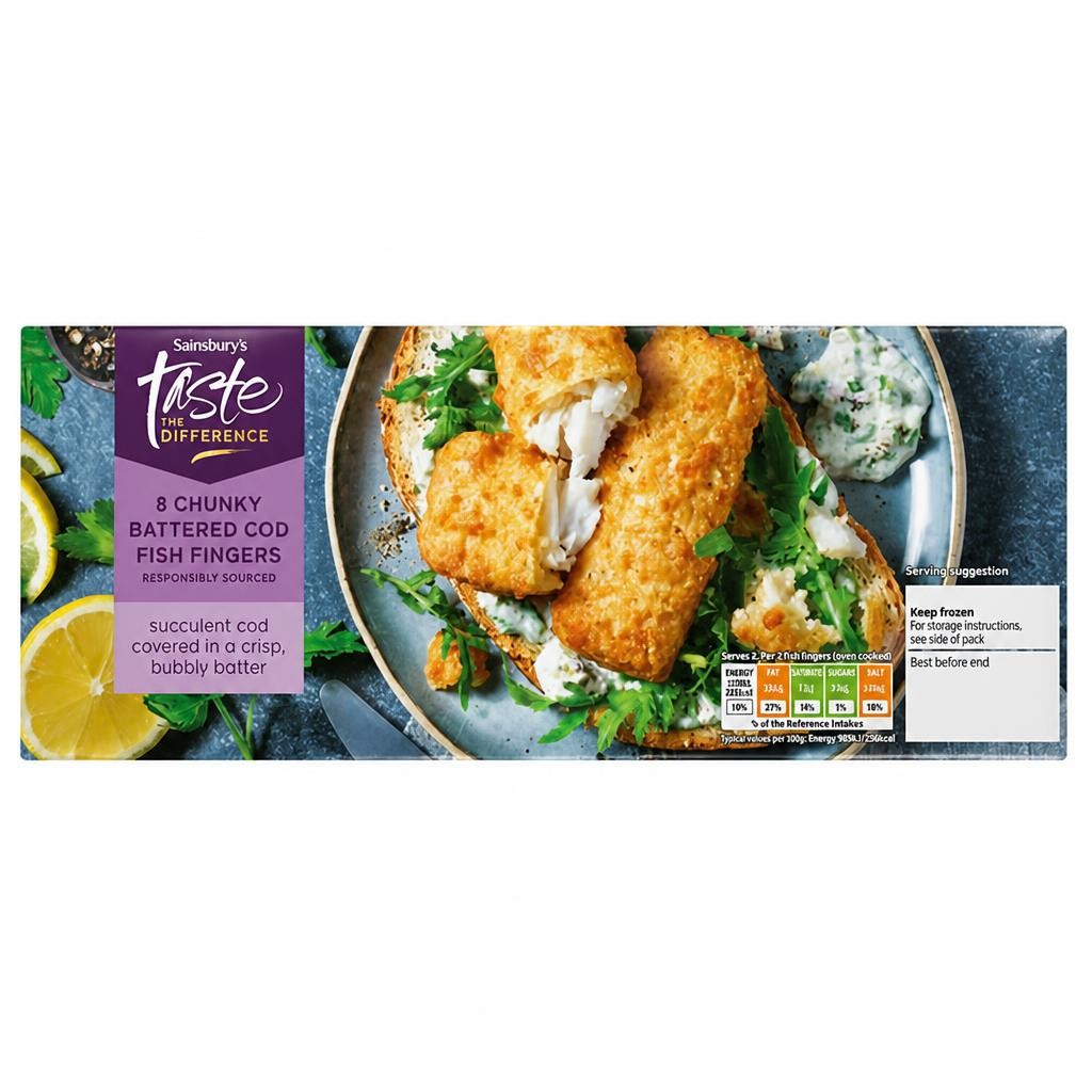 Sainsbury's Chunky Battered Cod Fish Fingers, Taste the Difference x8 480g