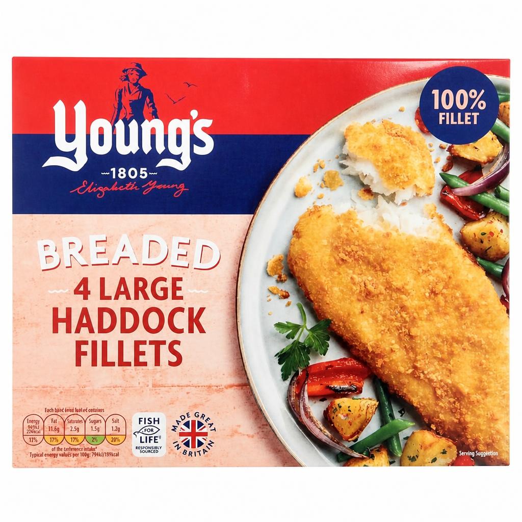 Young's Simply Breaded 4 Large Haddock Fillets 440g