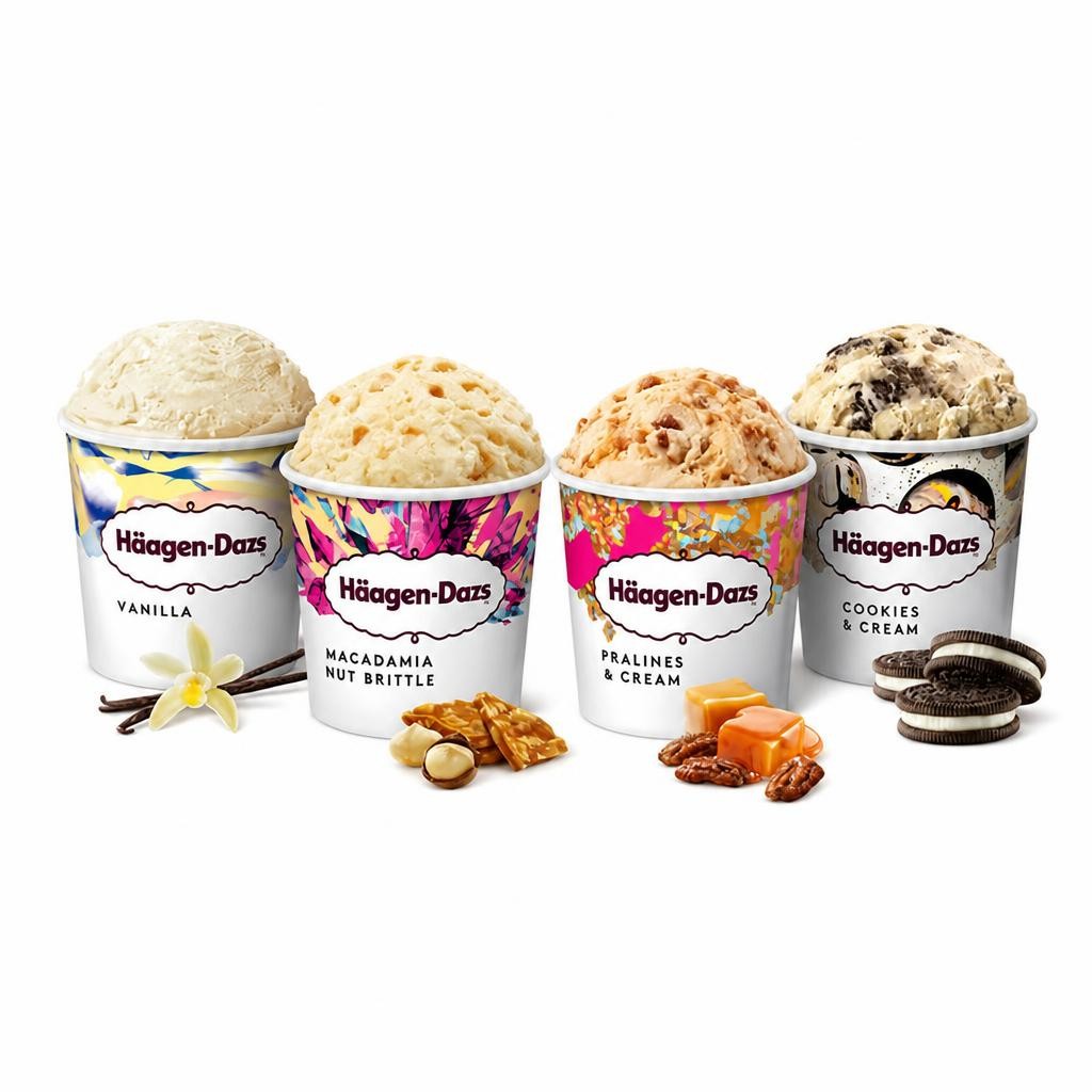 Haagen-Dazs Vanilla Collection Mini Frozen Dessert Ice Cream Tub 4x95ml