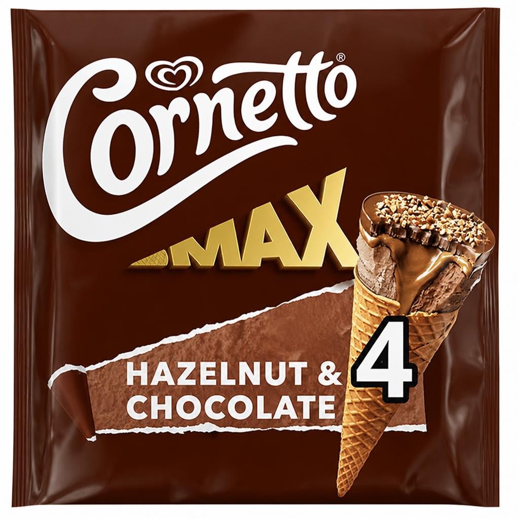 Cornetto Max 4 x 90ml Hazelnut & Chocolate Ice Cream Cones
