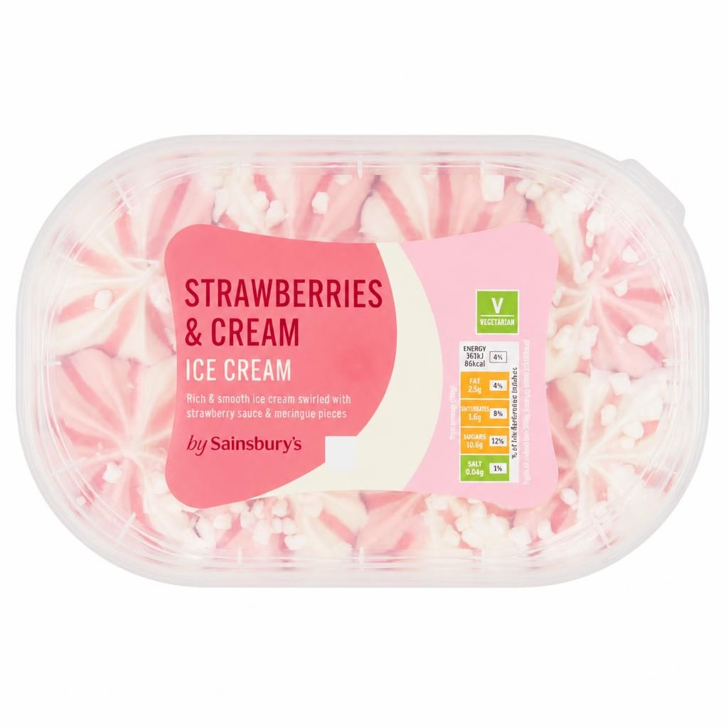 Sainsbury's Strawberry & Cream Ice Cream 900ml