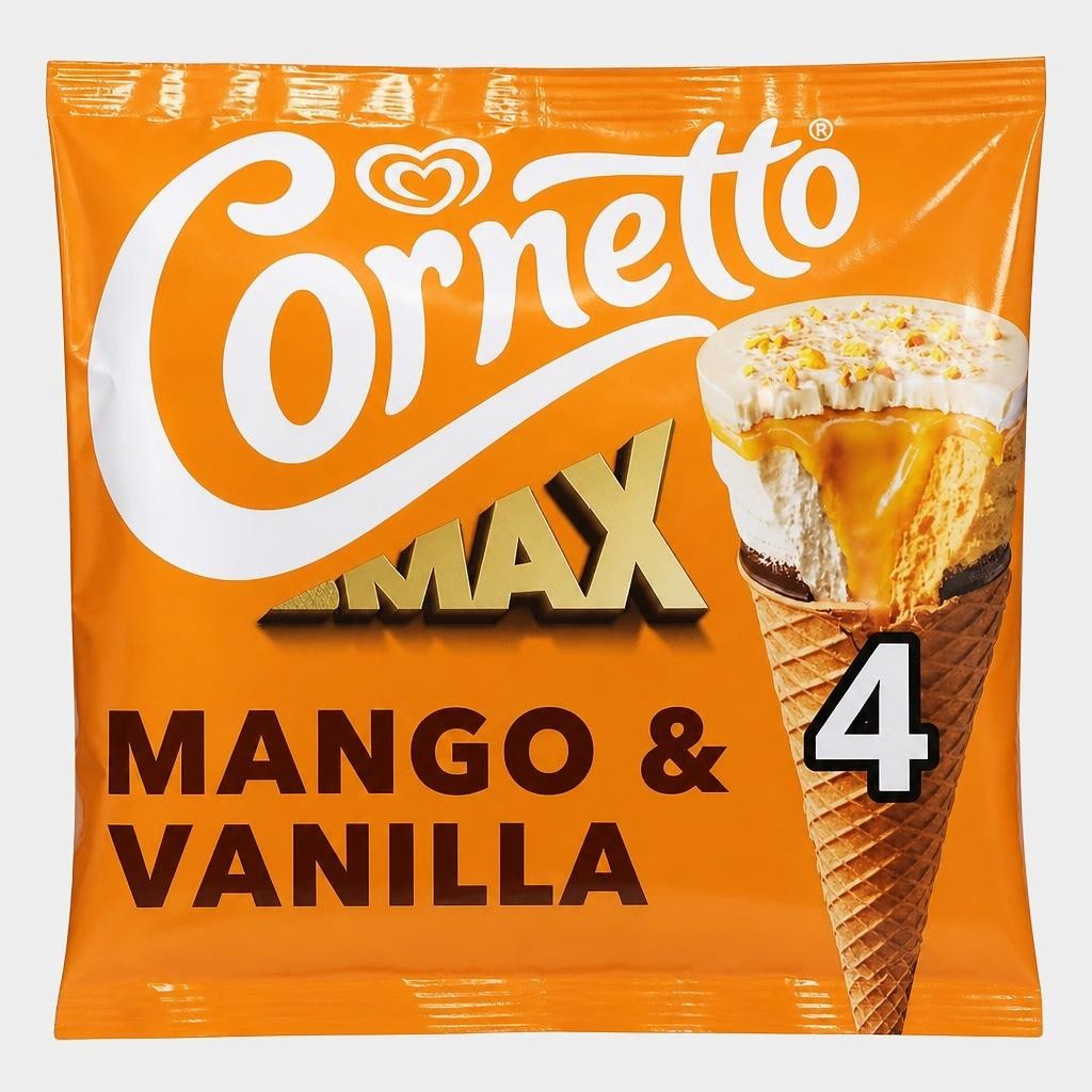 Cornetto Ice Cream Cones Max Mango & Vanilla 4 x 90ml