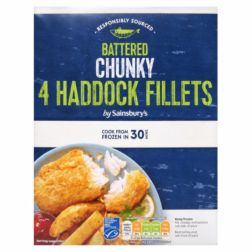 Sainsbury's Chunky Battered Haddock x4 500g