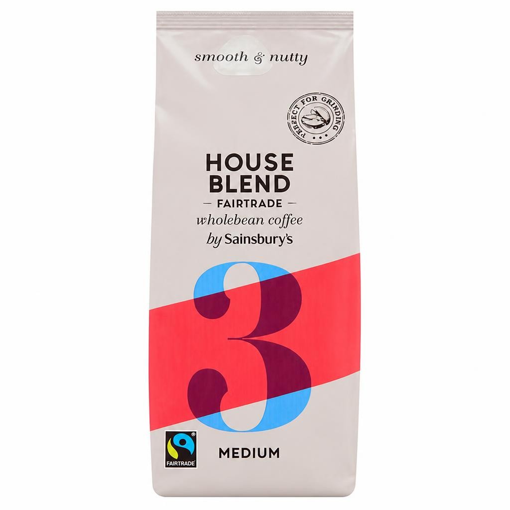 Sainsbury's Fairtrade House Blend Original Coffee Beans, Strength 3 227g
