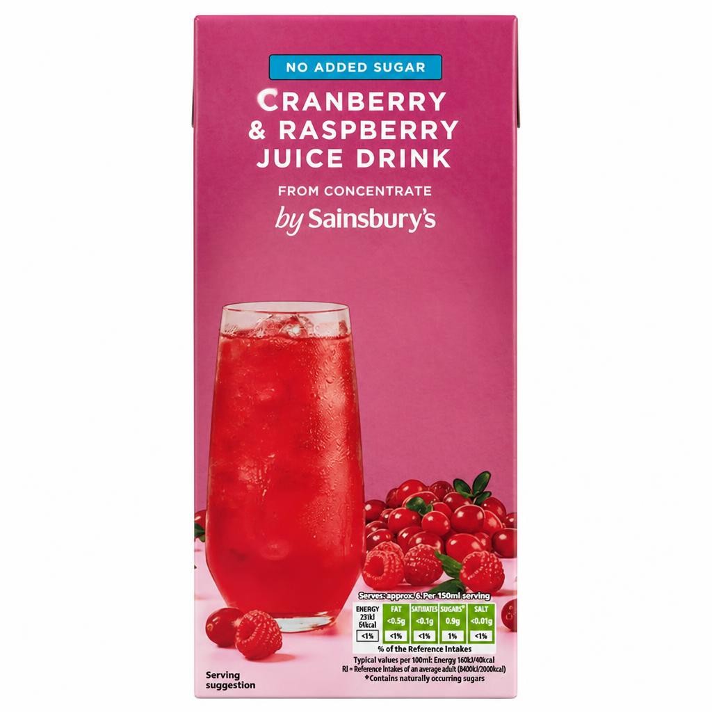 Sainsbury's Cranberry & Raspberry Juice Drink, No Added Sugar 1L