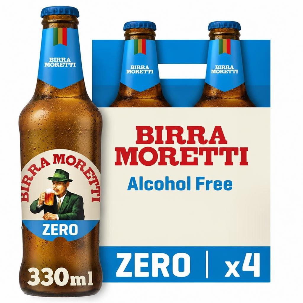 Birra Moretti Zero 0.0% Alcohol Free Beer Bottle 4 x 330ml