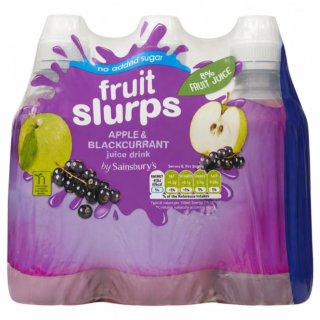 Sainsbury's No Added Sugar Fruit Slurps Apple & Blackcurrant Juice Drink 6 x 250ml