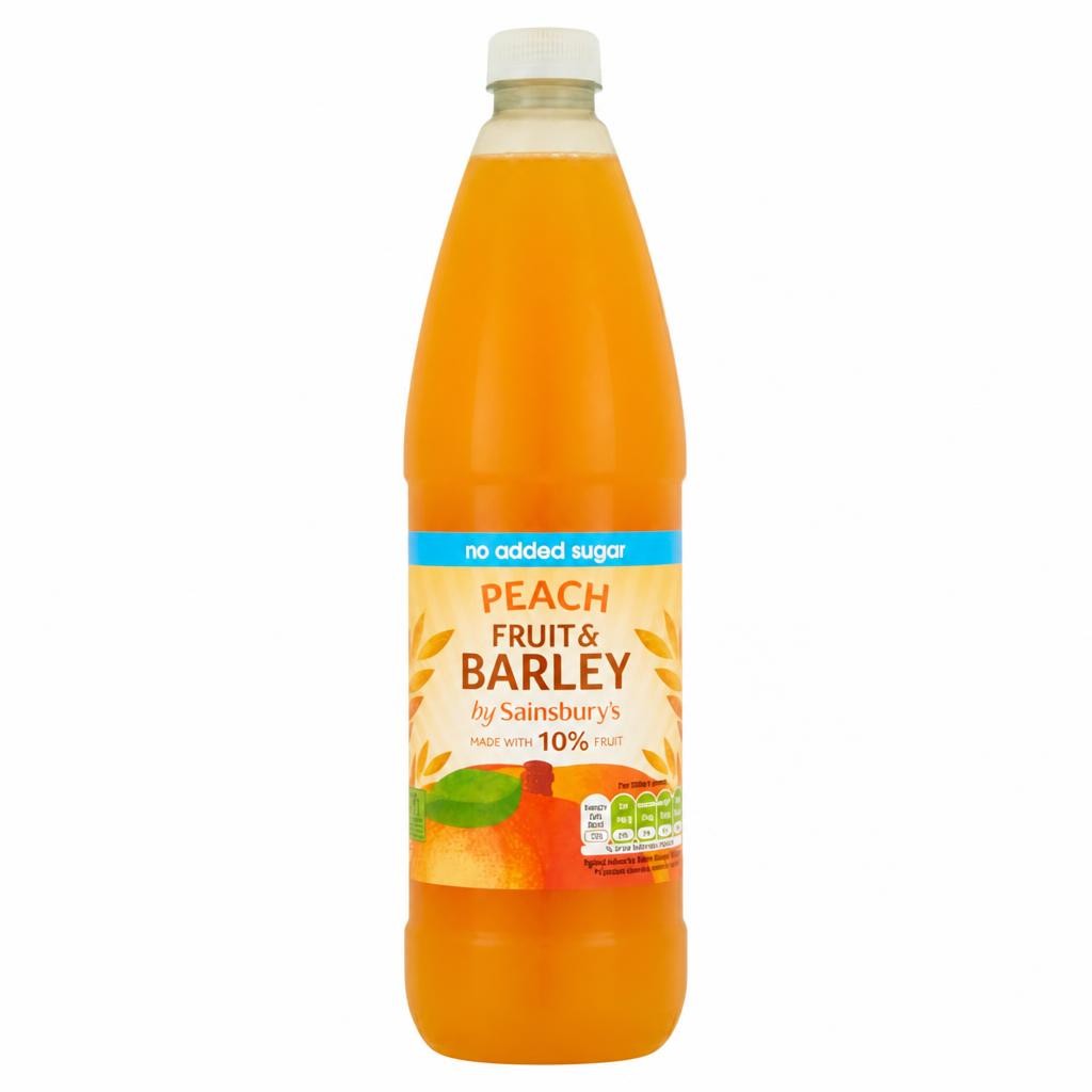 Sainsbury's Fruit and Barley Peach No added Sugar 1L