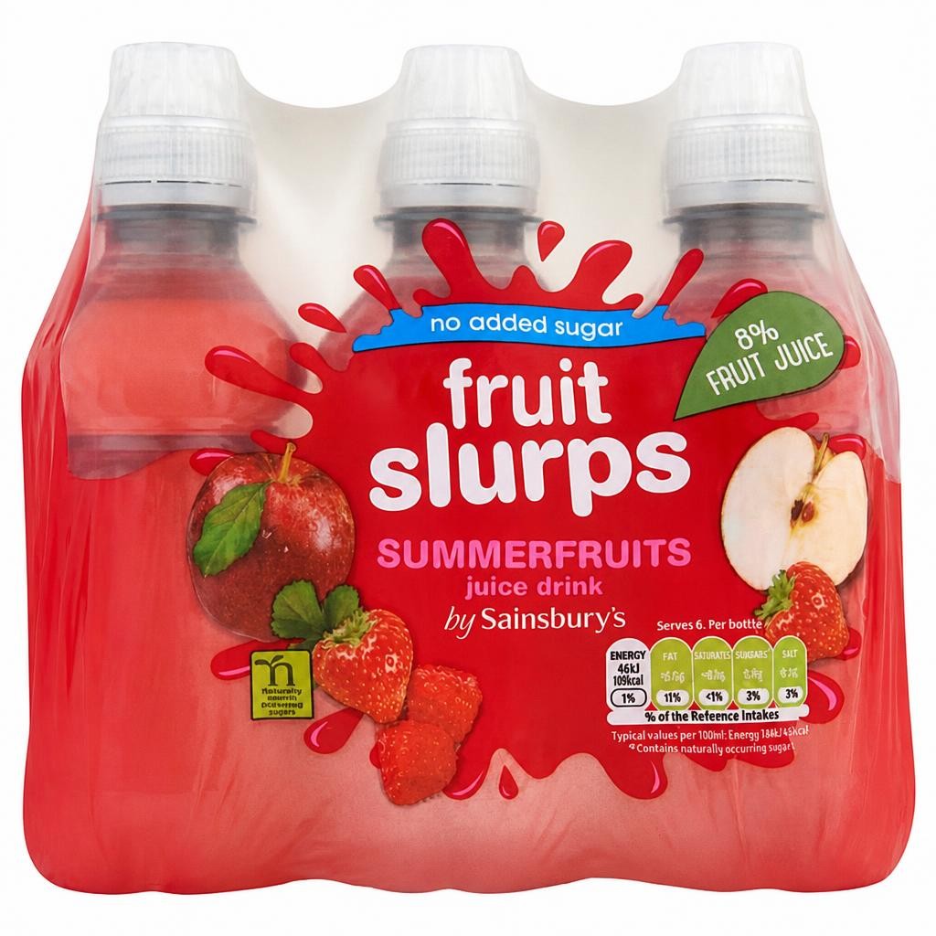 Sainsbury's No Added Sugar Fruit Slurps Summer Fruits Juice Drink 6x250ml