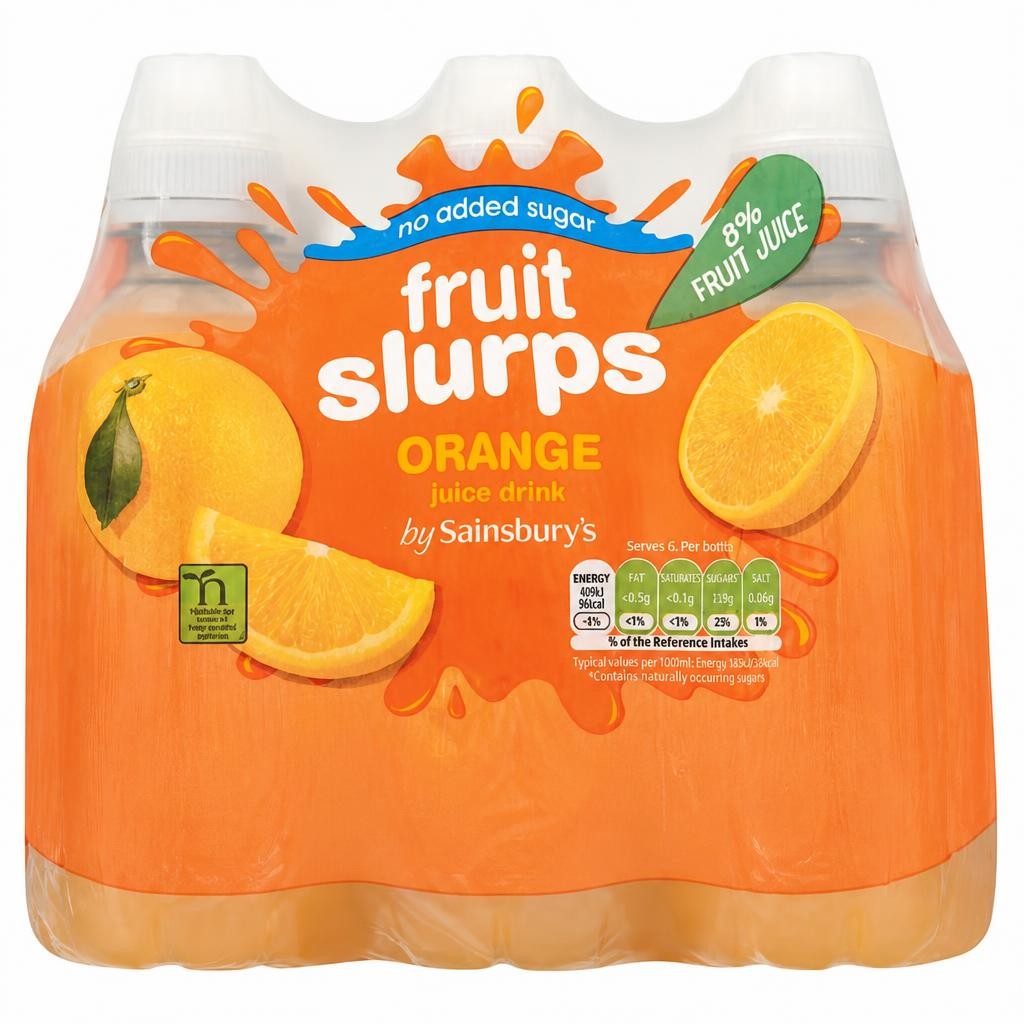 Sainsbury's No Added Sugar Fruit Slurps Orange Juice Drink 6 x 250ml
