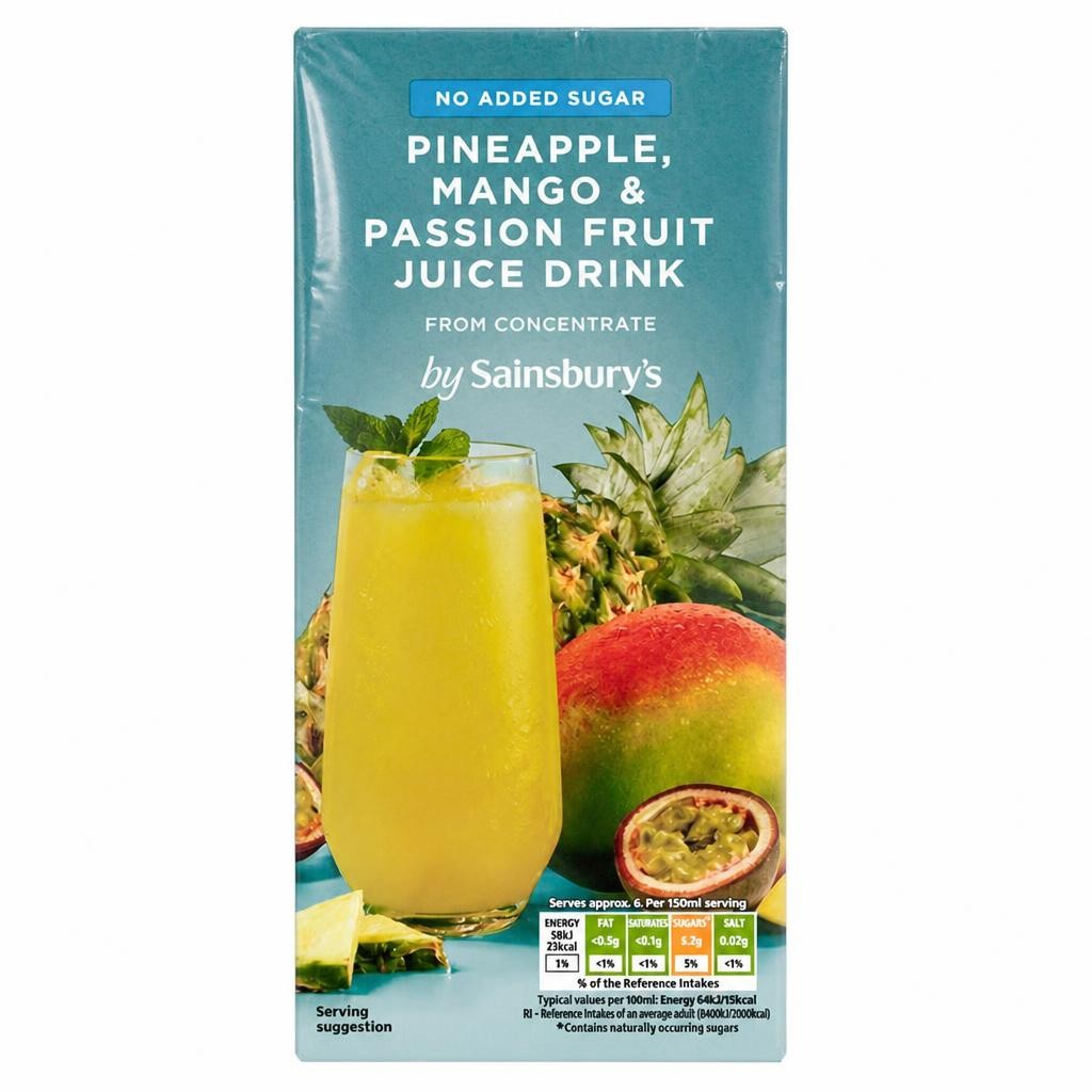 Sainsbury's No Added Sugar Pineapple Mango & Passion Fruit Juice Drink From Concentrate 1L