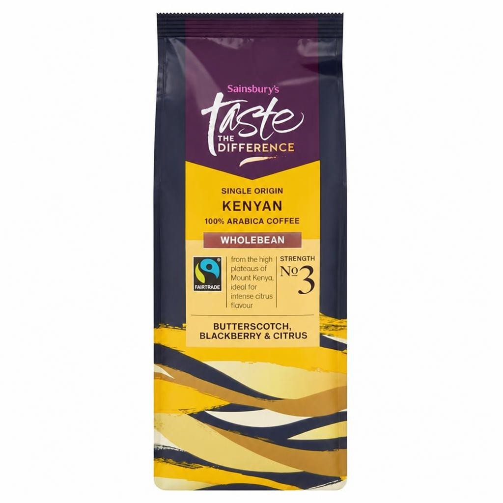 Sainsbury's Fairtrade Kenyan Coffee Beans, Taste the Difference, Strength 3 227g