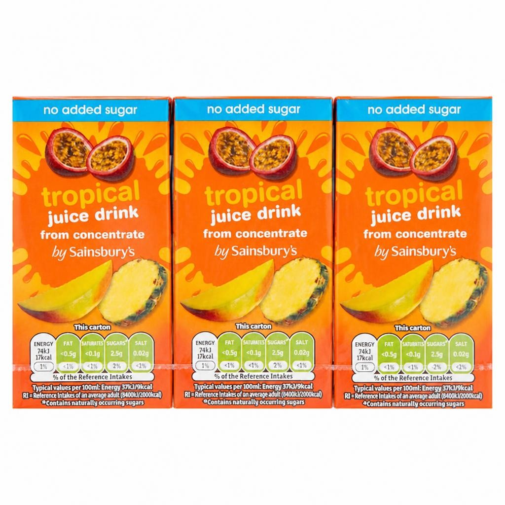 Sainsbury's No Added Sugar Tropical Juice Drink from Concentrate 3× 200ml