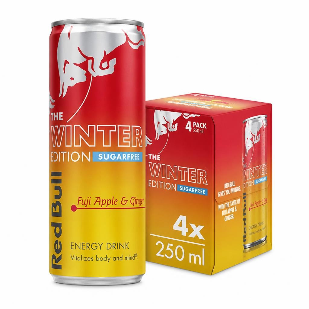 Red Bull Energy Drink Sugar Free Fuji Apple & Ginger, Winter Edition 4 x 250ml