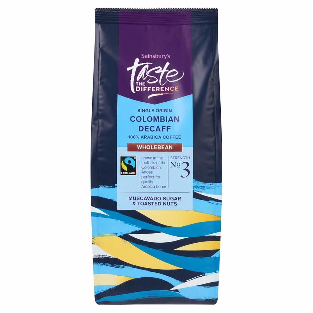 Sainsbury's Fairtrade Colombian Decaff 100% Arabica Wholebean Coffee, Taste the Difference 227g